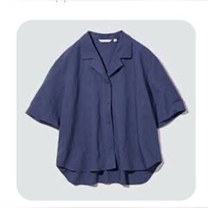 Uniqlo LINEN BLEND OPEN COLLAR SHORT SLEEVE Linen Blend Shirt blue - XS